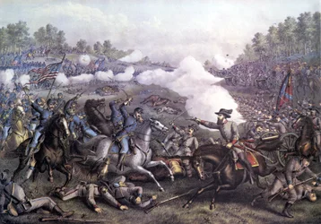 Guerra Civil Americana (1861 - 1865): Batalla de Opequon o Tercera Batalla de Winchester, Virginia 19 de septiembre de 1864. Grabado del siglo XIX.