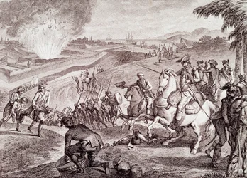 Guerra de Independencia de los Estados Unidos: Sitio de Pensacola y victoria del ejército español (grabado del siglo XIX)