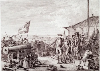Guerra de Independencia de los Estados Unidos: La Batalla de Granada el 6 de julio de 1779 entre la Royal Navy británica y la Marina francesa (grabado)