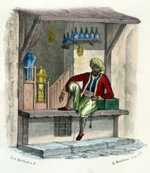 Un vendedor árabe, grabado alrededor de 1850