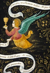 Ángel con un cáliz. Miniatura de Belbello da Pavia