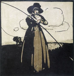 Pesca: Mujer preparando su anzuelo - calendario