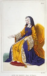 Ana de Beaujeu o Ana de Francia, princesa francesa (1460-1522). Hija mayor del delfín Luis, futuro Luis XI, gobernó con la ayuda de su esposo, Pierre de Beaujeu, lugarteniente general del reino, a quien Luis XI había confiado la custodia de