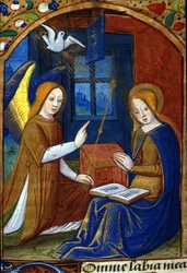Anunciación. Manuscrito del siglo XV. Biblioteca Nazionale Braidense, Milán