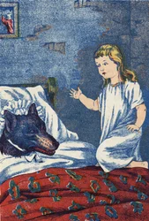 Ilustración anónima para "Caperucita Roja", cuento de Charles Perrault (1628-1703), escritor francés. Imágenes Marcel Vagne, Jarville Nancy, sin fecha (finales del siglo XIX)