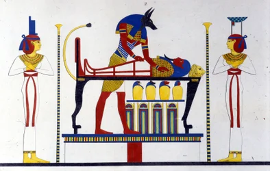 Anubis y una momia - en “Monuments of Egypt and Upper Nubia” de Ippolito Rosellini