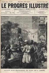 Alrededor de un restaurante al aire libre en Lahore, Pakistán - portada de “El progreso ilustre” de marzo de 1899
