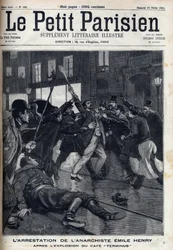Arresto del anarquista Emile Henry (1872-1894) después de la explosión del café "Terminus" en París. Grabado en "Le Parisien"