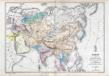 Asia en la época de la mayor extensión de la dominación mongola bajo el gobierno de Qubilai (Kubilai Khan) (1260-1294) - Mapa preparado por M J-H Schnitzler, Atlas Histórico y Pintoresco 1857
