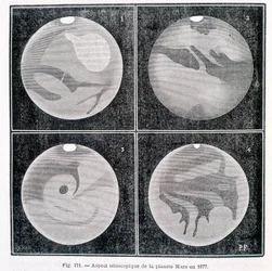 Aspectos telescópicos del planeta Marte en 1877 - en "Astronomía Popular" por Camille Flammarion, ed. Marpon & Flammarion