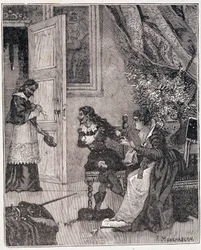 En el momento en que María de Médicis estaba defendiendo su causa, el cardenal entró (Jornada de los Engañados), una ilustración en “París a través de los siglos” de Kenouillac