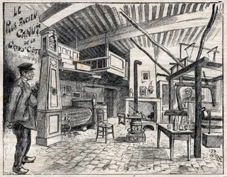 Taller de Canut en Lyon - el canut más antiguo de la Gran Côte desde 1814 grabado en "Le Progres illustré" de 1895