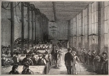 Atelier du fer - Escuela municipal de aprendices del boulevard de la Villette en París en 1875 - grabado