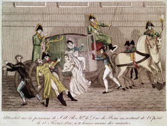 Ataque al Duque de Berry por Louis Pierre Louvel al salir de la Ópera el 13 de febrero de 1820