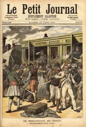 Ataque a un tren por ladrones en las cercanías de Cherkessklui, después de organizar el descarrilamiento del convoy, Athanos y sus ladrones capturan a los pasajeros para intercambiarlos por un rencor. Grabado en “Le petit journal” 20/06/1891. Colección Sel