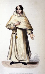 Agustín con vestimenta ordinaria, religioso según las reglas de san Agustín. Grabado del siglo XIX.