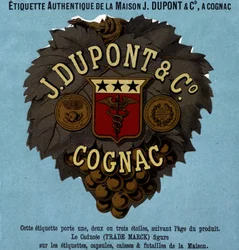 Etiqueta auténtica de J. Dupont & Cª, Cognac. Edición de 1882