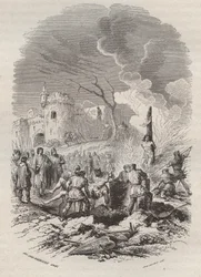 Balduino V, Conde de Flandes (1012-1067) restableciendo la policía en sus estados - Grabado 1868 en 
