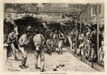 Jugadores de pelota en Roma (Italia). Grabado para ilustrar el viaje a Roma, por Francis Wey, en 1864-1868, publicado en 