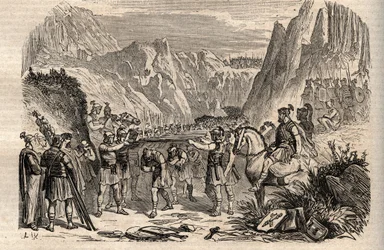 Batalla de las Horcas Caudinas - Batalla de las Horcas Caudinas (Furculae Caudinae) - 321 a.C. entre los romanos y los samnitas durante la Segunda Guerra Samnita - Segunda Guerra Samnita, Batalla de las Horcas Caudinas en 321 a.C., el brazo romano de los c