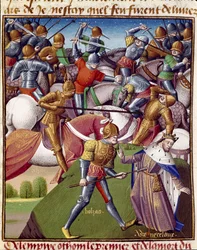 Batalla de los soldados del Emperador Otón I (912-973). Miniatura en 