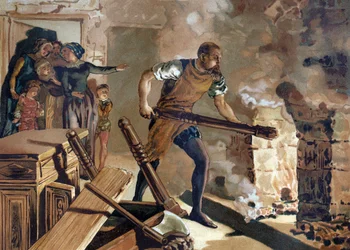 Bernard Palissy (1510-1589), ceramista francés trabajando en la fusión de sus esmaltes