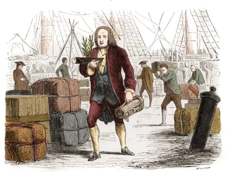 Bernard de Jussieu (1699-1777), botánico francés trayendo dos cedros del Líbano desde Inglaterra en 1734. Grabado de 1861
