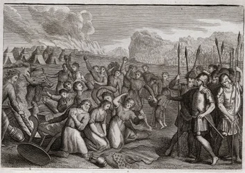 Biblia de Royaumont, Antiguo Testamento: Destrucción de Hai. Josué, después de la ruina de Jericó, ataca la ciudad de Hai, donde es repelido primero por el crimen de Acán, pero después del castigo de Acán, toma la ciudad.