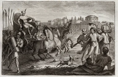 Biblia de Royaumont, Antiguo Testamento: Elevación de José. José es elevado en gloria. Ilustración de 1811.