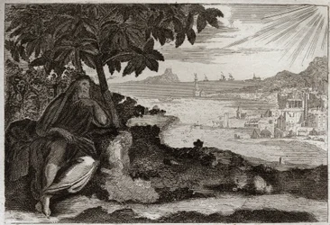 Biblia de Royaumont, Antiguo Testamento: Hiedra seca. Dios muestra con un ejemplo sensible a su profeta Jonás cuánto ama a los hombres y cuánto dolor sufre cuando se ve obligado a castigarlos. Ilustración de 1811