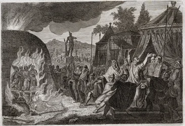 Biblia de Royaumont, Antiguo Testamento: Los tres jóvenes de Babilonia en el horno. El rey Nabucodonosor II arroja a tres jóvenes hebreos a un horno ardiente, de donde son liberados milagrosamente. Se llaman Ananías, Azarías y Misael (o Sadrac).