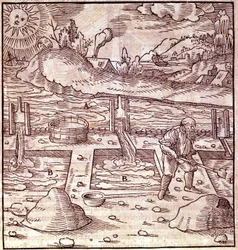 Cosecha de betún. Libro “De Re metallica” de Georg Bauer Agricola. Siglo XVI. Biblioteca del Museo de la Ciencia, Milán