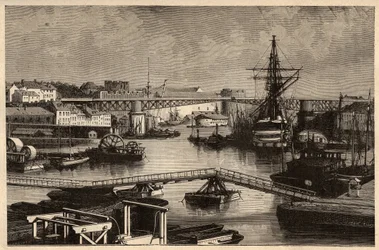 Brest - El puerto militar - Finisterre - Bretaña - grabado en “PATRIE” - DESCRIPCIÓN PICTURESQUE DE FRANCIA EN 6 VOLÚMENES POR LUCIEN HUARD - finales del siglo XIX