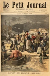 Marineros bretones saliendo de Paimpol en primavera para buscar bacalao en la costa de Islandia o Terranova. Grabado en “Le petit journal” 19/03/1894. Colección Selva.