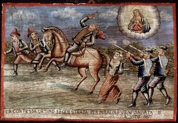 Bandidaje, exvoto en 1871: La condesa Ursino acaba de ser salvada milagrosamente.