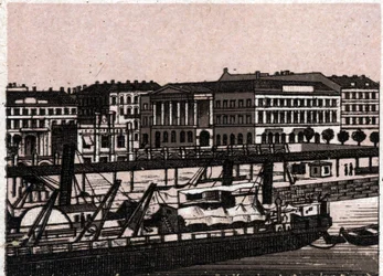 Budapest, Hungría: vista del muelle del Danubio. en “El mundo ilustrado 168 vistas” Sin fecha (finales del siglo XIX)