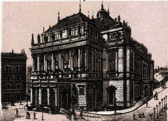 Budapest, Hungría: vista de la ópera magyar kiralyi operahaz. en "El mundo ilustrado 168 vistas" Sin fecha (finales del siglo XIX)