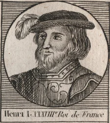 Dinastía Capeto: Retrato de Enrique I (1009-1060), Rey de los Francos de 1031 a 1060 - grabado de “Instruction sur l