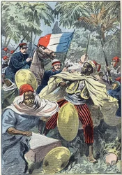 Captura de Samory Toure (circa 1830-1900), líder sudanés y opositor a la colonización francesa en África, por el Capitán Gouraud y el Teniente Jacquin. Sudán