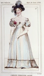 Carolina Ferdinande Luisa de Nápoles, Duquesa de Berry (1798-1870). Esposa del Duque de Berry. Grabado de 1830
