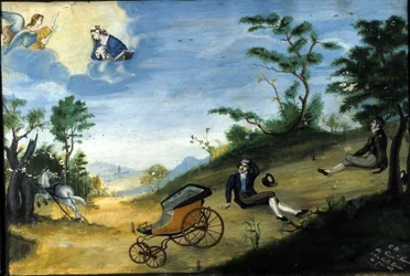 Accidente de carruaje. Exvoto de 1827 del santuario de la Madonna delle Grazie en Monza