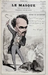 Caricatura de Henri de Rochefort (1831-1913), periodista y político francés que mostró posiciones republicanas hostiles a lo peor. en "Le Masque" de 1867