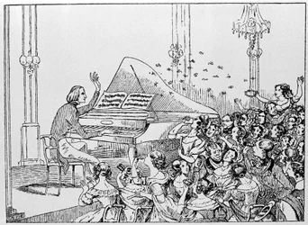 Caricatura del triunfo de Franz Liszt en un concierto en Berlín en 1842