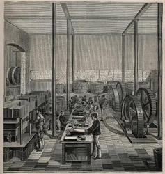 Celuloide: fabricación de celuloide. Grabado de 1885 en 