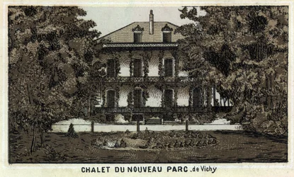 Chalet del nuevo parque de Vichy (Allier y la región de Auvernia). Cromolitografía de finales del siglo XIX