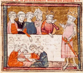 Carlomagno (742-814) y su sobrino el caballero Roldán en un banquete con los pobres
