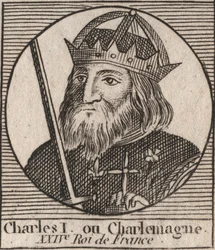 Carlomagno (Carolus Magnus, Carlos el Grande) (747-814) Rey de los Francos y Emperador Cristiano de Occidente - grabado de “Instruction sur l
