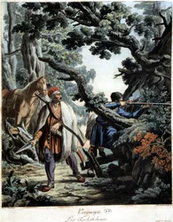 Chechenos emboscados en un bosque del Cáucaso, principios del siglo XIX