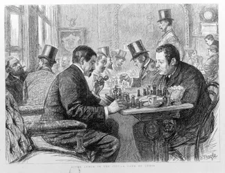 Jugadores de ajedrez en la ciudad de Londres en 1890.