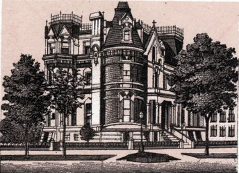 Chicago, Estados Unidos: vista desde la esquina de Prairie Avenue y la calle 22. en "El mundo ilustrado 168 vistas" Sin fecha (finales del siglo XIX)